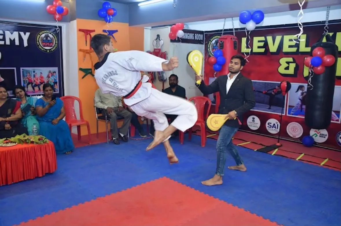 Flying kick onto a pad